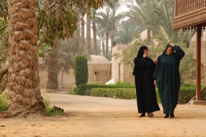 Veiled women walking in the street.